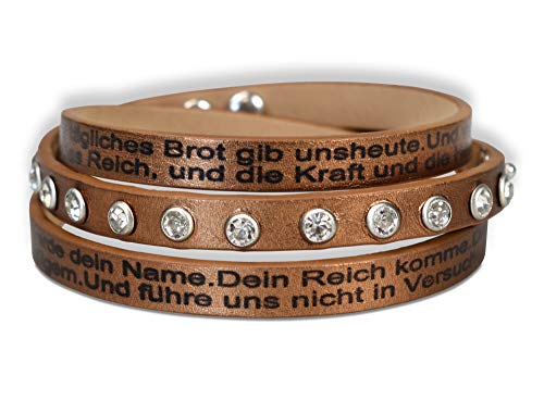Preisvergleich Produktbild Christliche Geschenkideen Wickelarmband aus Lederimitat mit 3-Fach verstellbarem Druckknopf-Verschluss, rundum Bedruckt mit dem Vaterunser und verziert mit Strass-Steinen