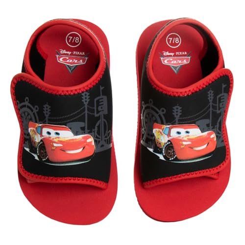 Josmo Cars Lightning McQueen Summer Sandals - Kids Water Shoes Adjustable Strap Open Toe Outdoor Slides - Character Hero Beach Sport Slip On Waterproof Shoes - Black Red (Size 9-10 Toddler)