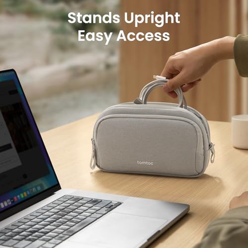 Image of tomtoc Electronic Organizer Travel Case, Water Resistant Dual Compartment Tech Pouch Cable Organization Storage Bag for Charger, Cord, Phone, Hard Drive, Power Bank, Accessories Travel Essentials