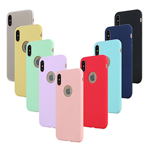 Leathlux 9 Cover Compatibile con iPhone X e iPhone XS 5.8 Pollici Silicone Custodia, Sottile Morbido TPU Gel Protettivo Cover, Rosa, Verde, Porpora, Blu, Giallo, Rosso, Blu Scuro, Traslucido, Nero