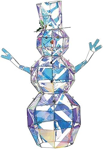 Holiday Home Lighted 4 Iridescent Crystal Ice Snowman Sculpture Decoration Pre Lit Display Outdoor Christmas Yard Decoration Garden Yard Art Holiday Winter Display
