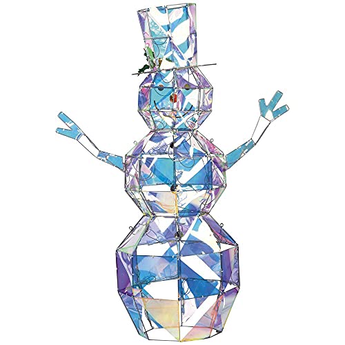 Holiday Home Lighted 4 Iridescent Crystal Ice Snowman Sculpture Decoration Pre Lit Display Outdoor Christmas Yard Decoration Garden Yard Art Holiday Winter Display #TOP3
