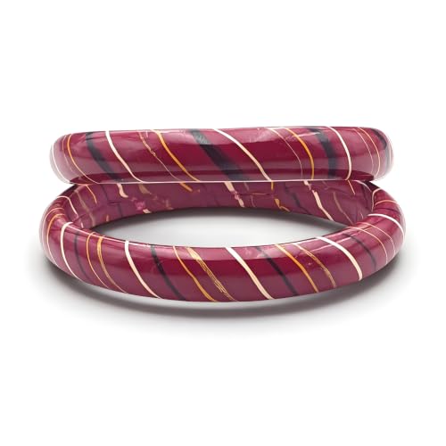 Image of Traditional Rajasthani Lac Bangles for Women and Girls, Jaipuri Lahariya Design Lakh Lah Kada, Multicolor Striped Pattern, Red Green Maroon Sky Blue Pink Purple Yellow Grey Set of 2