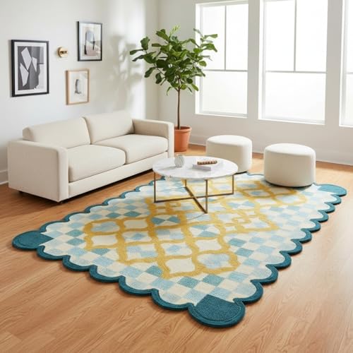 Tapete decorativo geométrico 7x10 lavado azul aqua beige miniatura 3