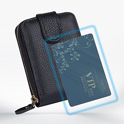 Bison Denim Card Case Wallet Leather Pocket Wallet Rfid Blocking Credit Card Organizer Zip Card Holder For Women Men (Black) #TOP7