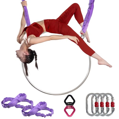 PRIOR FITNESS Attrezzo per Il Cerchio Danza Aerea, Cerchio Aereo in Acciaio Inossidabile a Doppio Punto di 80 cm/85 cm/90 cm/95 cm, Anello di Yoga Aereo Adatto per Casa e Palestra (Silver-90#25)