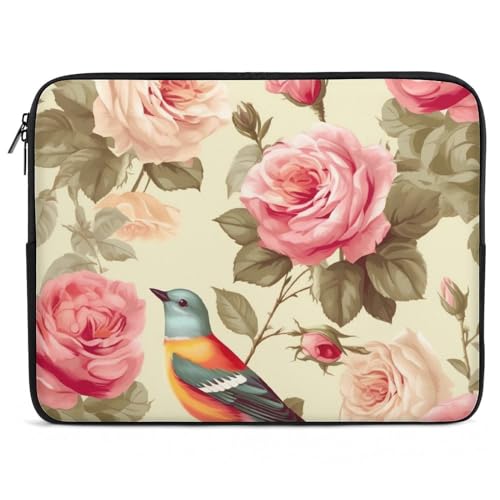 Funda para laptop 10 pulgadas con diseño rosas y aves miniatura 1