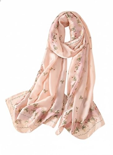Image of Floral Printed Silk stole | silk Scarf for Women | stylish silk stole for women | Soft Lightweight Stole, Shawl & Neck Wrap | Scarf for Wedding, Party, Travel & Casual Wear