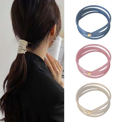 Élastiques à cheveux en cuir lot de 3 avec verrou en spirale pour queue de cheval élégante