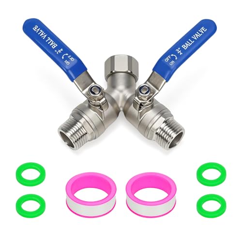 304 Stainless Steel Garden Hose Splitter 2 Way Heavy Duty, Y Valve Water Hose Splitter with Full Flow, Long Handle, 3/4" GHT Thread for Outdoor Faucet