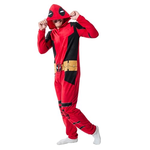 Bioworld Deadpool Superhero Costume Unisex Hooded Onesie Union Suit-XL