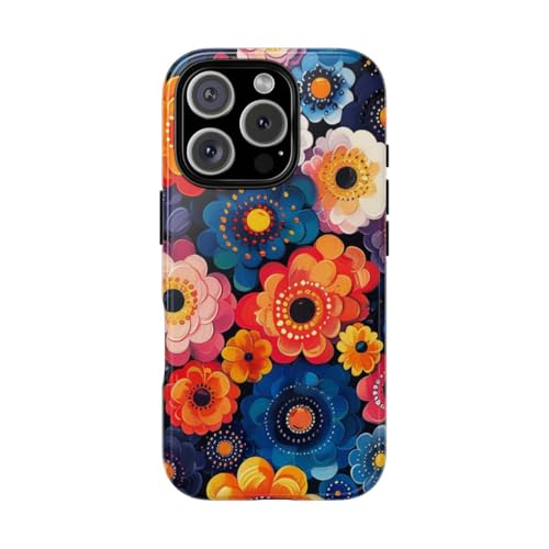 Coque iPhone 16 Pro design floral orange avec finition rigide brillante