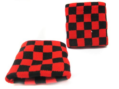 Red Checkered Wristband Sweatband PAIR