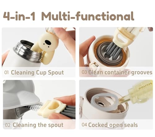 Image of 4 in 1 Cup Lid Cleaning Brush Cute Rabbit Shaped Cup Mouth Scrubber Portable Multifunctional Crevice Lid Cleaning Brushes 3PCS