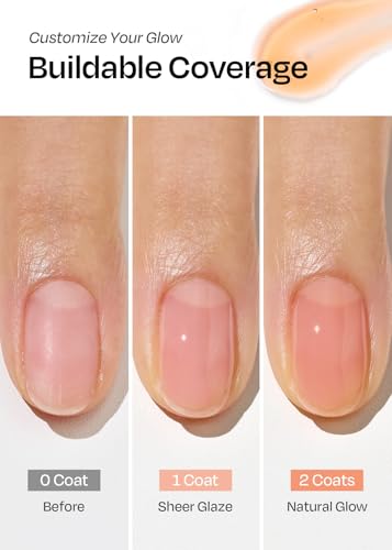Image of ohora Natural Glow Water Syrup Nail Strengthener (Apricot) - Tinted Nail Hardener for Brittle, Damaged Nails, Quick-Dry Glossy Finish, Nail Repair & Growth, 15 mL