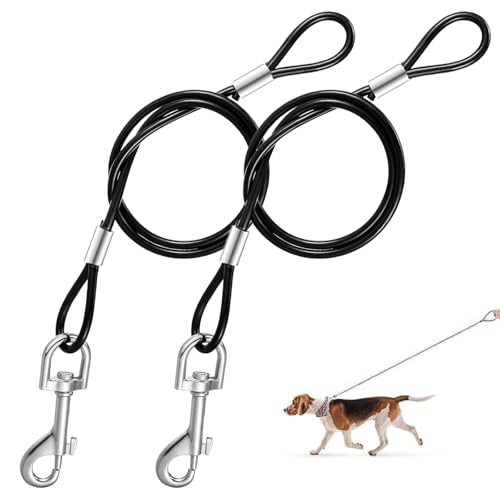 Omnikryp 2 Pezzi Guinzaglio per Cani, 60 cm Guinzaglio Addestramento per Cani Acciaio, Lunghina per Cane con Moschettone, per Piccoli, Medi e Grandi, per Allenamento, Passeggiate e Attività Outdoor