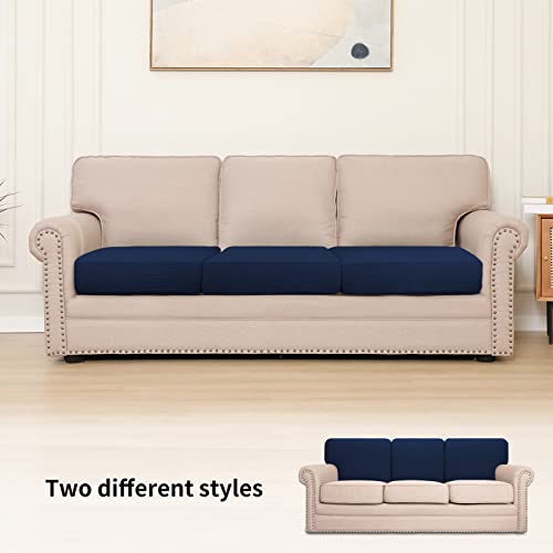 Image of Easy-Going Stretch 3 Pieces Couch Cushion Cover for Sofa Seat | Furniture Protector Sofa slipcover for 3 Cushion Couch Washable Soft with Elastic Bottom Navy
