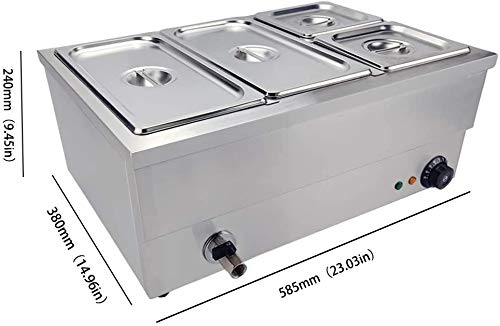 TAIMIKO Commercial Bain Marie Buffet Food Warmer 4-pan 1350W Stainless Steel Steam Table with Temperature Control for Catering and Restaurants Use