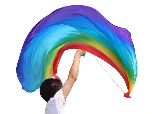 Poi de danse du ventre arc-en-ciel 180 cm avec ruban et chaîne