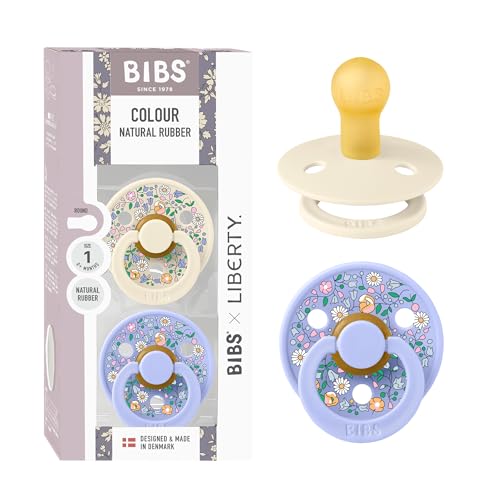 Image of BIBS Liberty Soother 2-Pack, BPA Free Dummy Pacifier, Round Nipple. Natural Rubber Latex, Made in Denmark, Size 1 (0+ Months), Ivory/Hush