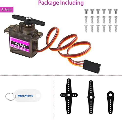 Seamuing 6Pcs Mg90S Micro Servo 9G Servo Motor Metal Geared Micro Servo Motor 9G Smart Robot Car Helicopter Plane Boat #TOP6