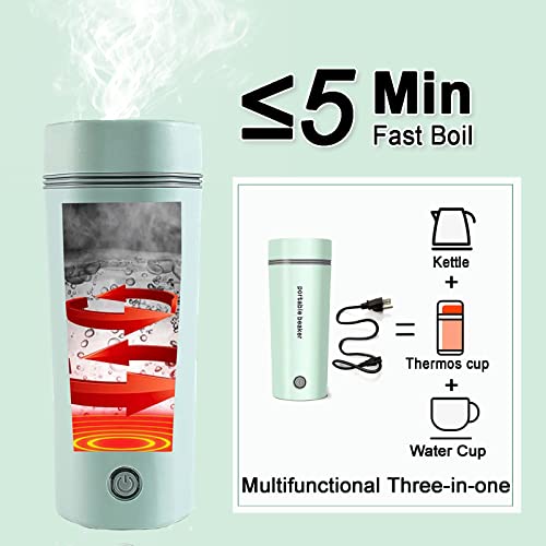 Electric Travel Kettle, Portable Electric Kettle, Mini Hot Water Boiler, Small Travel Tea Kettle Fast Boiling Water, One Cup Hot Water Maker, 350ml-Green - Thumbnail 3