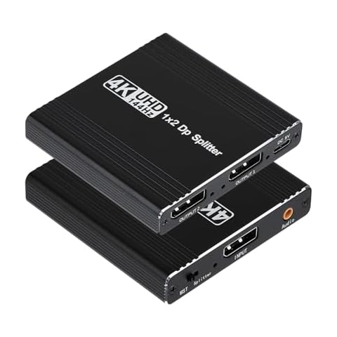 DisplayPort to Dual Displayport Splitter Adapter Support MST Extend/Mirror Mode, 4K@144Hz 120Hz 60Hz DisplayPort Splitter 1 in 2 Out, Display Port Adapter hub for Desktop, PC, Laptop, Extend Display Cover