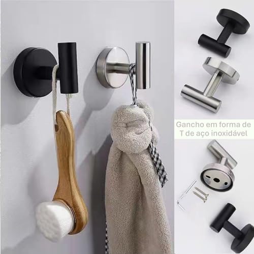 Conjunto Kit 5 Acessorios de Banheiro Algarve de Inox Porta Toalha Corpo Rosto Papel Higienico Paraf