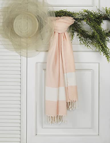 Turkish Beach Towel 100% Cotton Peshtemal Travel Camping Bath Sauna Beach Gym Pool Blanket Gift Quick Dry Sand Free Beach Towel - Peach #TOP6