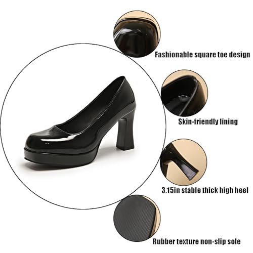 Women's Leather Platform Chunky High Pumps Closed Square Toe Slip On Height Increase Non-Slip Business Office Dress Shoes for Daily Wedding Party Event3