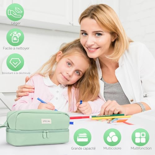 Yoeege Trousse Scolaire, Fourniture Scolaire Kit De Crayon à Grande Capacité, 3 Sacs De Soie Adaptés Aux Étudiants, Aux Filles, Aux Filles Et Aux Adolescents, Vert, U49YX003G – vue 6