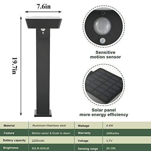 Lustrlach Solar Bollard Landscape Pathway Lights Led Outdoor Waterproof,Motion Sensor Low Voltage Drivway Lights With Dusk To Dawn,Modern Solar Walkway Lights For Garden Patio Yard,20In #TOP4