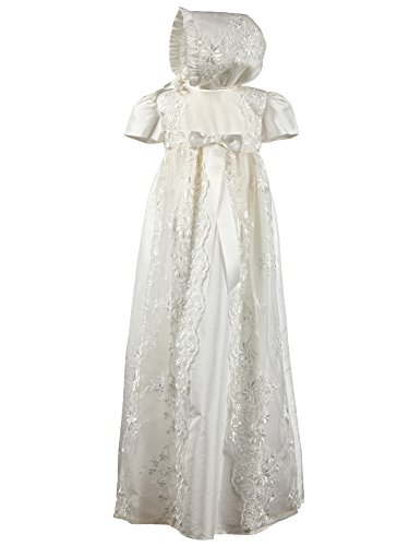 Baby Girls Traditional Christening Robe Dress: An ivory traditional long Christening robe with a matching hat, lined in 100% cotton so soft and comfortable against your baby's skin. (3-6 mths)