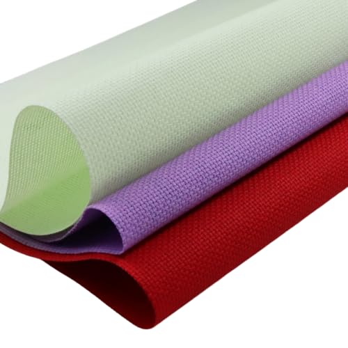 Image of KCS 3 pc of 15 inch x 18 inch(38cmx45cm) 16 Count Cross Stitch Cotton Aida Cloth Needlework Rolled Fabric Box,16CT,Light Green+Lavender+Red
