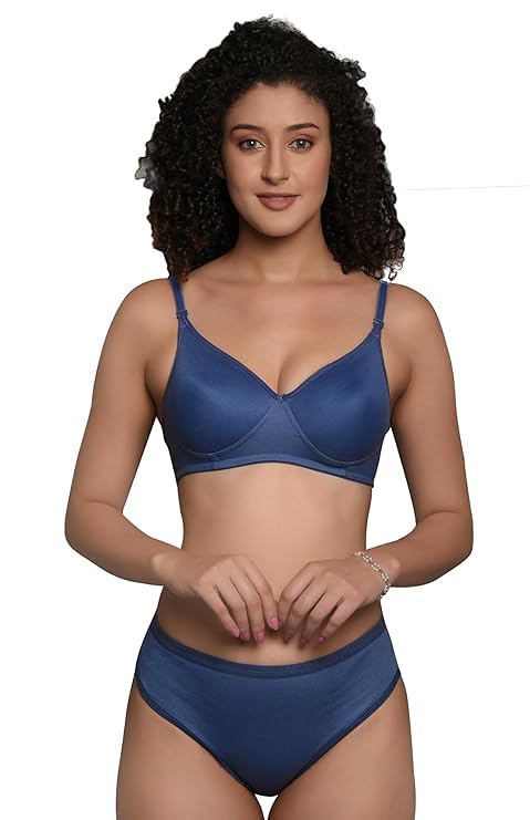 Image of Women's Cotton Full Coverage Lightly Padded Wire Free Sexy Bra Panty Lingerie Set Honeymoon Bikni Set for Girl's Combo Pack of 3