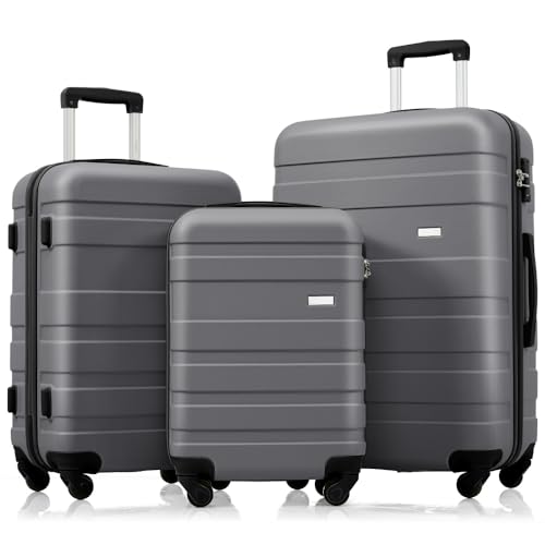 Luggage Sets New Model ABS Hardshell 3pcs Clearance Luggage Hardside Lightweight Durable Suitcase sets Spinner Wheels Suitcase with TSA Lock 20''24''28'' (Gray + ABS-1)