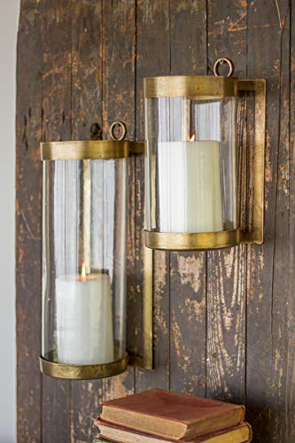 Image of Kalalou NMAN1011 Small Glass and Finish Wall Mounted Hurricane Light, One Size, Brass