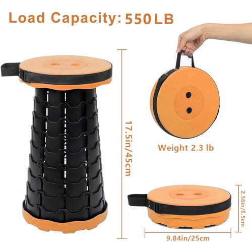 Image of VOLIXOD Foldable Telescoping Stool Portable, Retractable Stool for Adults, Upgraded Collapsible Folding Seats with Load Capacity 550lbs, Camping Stools for Adults
