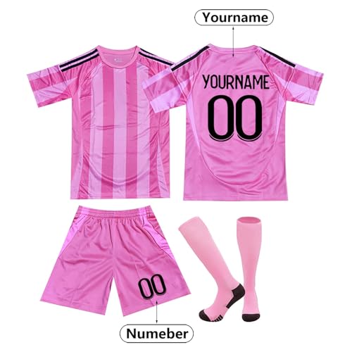 Camiseta Fútbol Miami Personalizadas para Hombres y Niño, equipación Fútbol DIY Nombre y Número con Conjunto Top Pantalón Corto y Calcetines Regalo de Fútbol