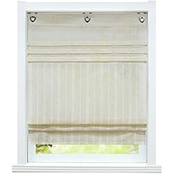 Cortinas Estilo Persianas ESLIR Estor sin agujeros, cortinas de cocina, cortinas con ojales, estilo rústico, cortina de lino, semitransparente, arena (ancho x alto) 140 x 140 cm, 1 pieza