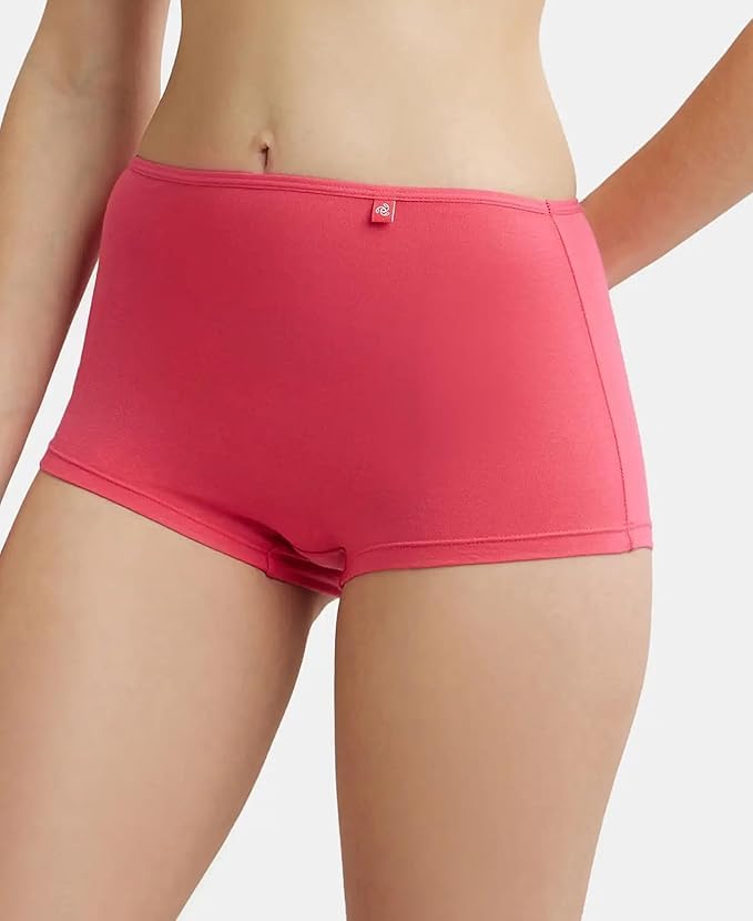Image of Women's Cotton Blend Boy Shorts, Long Boxer Style Panty, Multi-Colour Full Coverage with Soft Stretch Fit