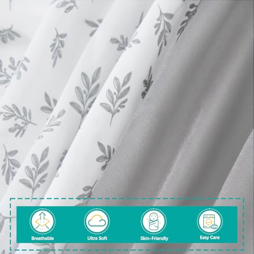 Image of Biloban 3-Piece Toddler Sheet Set Microfiber, Toddler Bedding Set Includes Crib Mattress Sheet, Flat Sheet and Envelope Pillowcase, Silky Soft, Breathable and Lightweight, Grey & Leaf