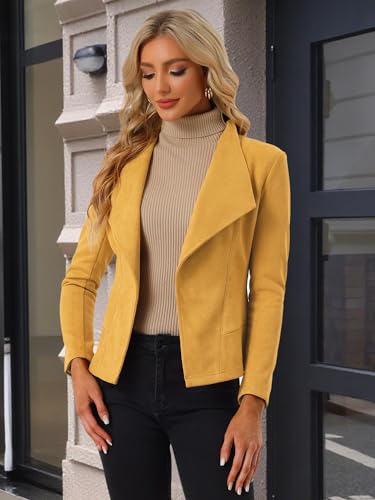 Image of Allegra K Women Faux Suede Jacket Lapel Draped Open Front Cardigan Casual Trendy Suede Blazer