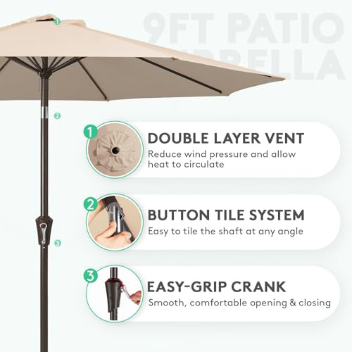 Image of JEAREY 9FT Outdoor Patio Umbrella, Market Umbrella, Beige