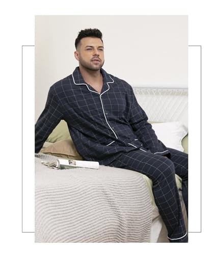 YOFAB Men's 2-Piece Cotton Pajama Set Plus Size Sleepwear Loungewear Set Shirt and Pants Pjs Sets 2XL-7XL (85-165KG)4