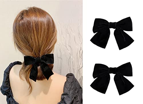 2Pcs Black Litttle Hair Bows For Baby Teen Girl, 4.5" Cute Duckbill Clip Hair Decor, Back To School Outfit, Kawaii Velvet Headdress For Your Girl Gift, Hair Styling Accessories For Long And Short Hair #TOP15