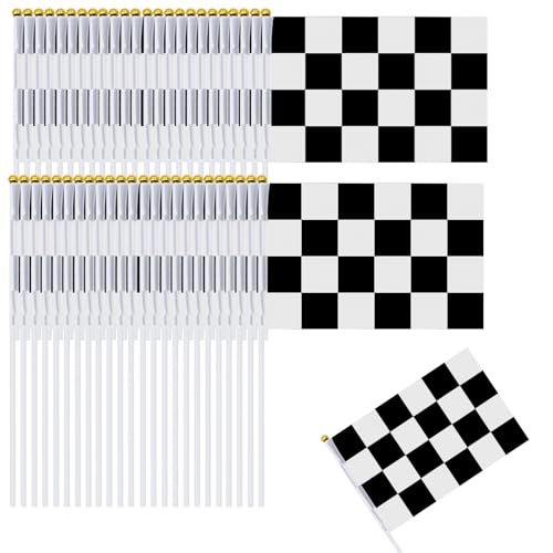 Lot de 50 drapeaux à carreaux noirs et blancs Mini drapeau de course pour sport automobile course anniversaire fête fête décoration 14 x 21 cm