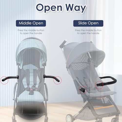 Image of Stroller Bumper Bar Angle Adjustable Armrest Stroller Handle Stroller Bar Removable Stroller Crossbar for Bbz Yoyo, Yoyo 2, Yoyo+, Black PU Leather (Lock Size Range: 0.59~1.57in)