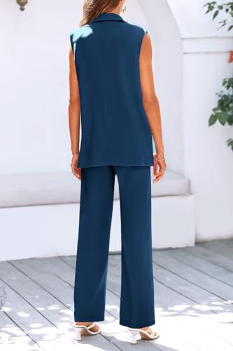 Image of PRETTYGARDEN Women's 2 Piece Outfits Sleeveless Suit Vest and Wide Leg Pants Business Casual Blazer Sets