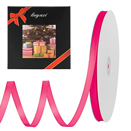 Liuyaxi Double Faced Hot Pink Satin Ribbon, 3/8" X Continuous 100 Yards, Ribbons Perfect For Gift Wrapping Bows Bouquet Wedding Decor Diy Craft And More #TOP16